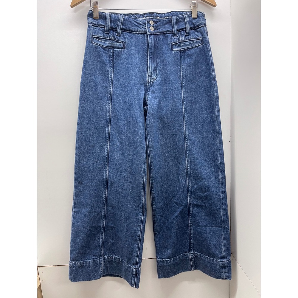 Gap Kids Girls Size 18 High Stride Ankle Jeans Blue Wide Leg Front Seam Denim